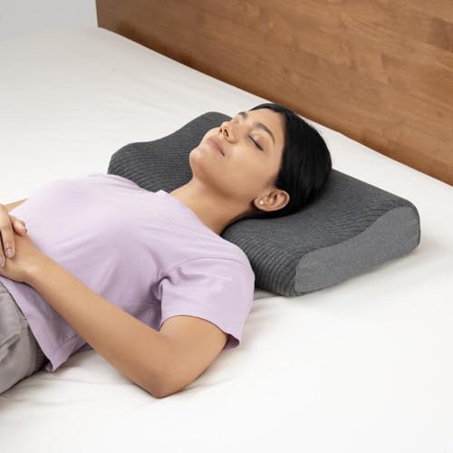 Image of Wakefit Shape-Sensing Contour Pillow | Memory Foam with Shape-Adaptive Support | Neck & Shoulder Pain Relief | Dark Grey | 19.5 x 11.5 x 4 inch | Set of 1