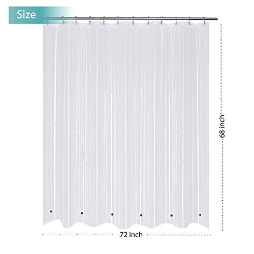 Image of Mrs Awesome 72x68 Shorter Shower Curtain Liner with 6 Magnets Clear PEVA Waterproof Plastic Shower Curtain 72 x 68 inches, Clear