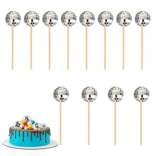 Decoração bolo discoteca, 12 unidades pequenas bolas de discoteca decoração de bolos prateados efeito espelho 2 cm perfeitas para festas de aniversário Cupcakes decorações com tema retro
