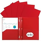 ViVin Sturdy Plastic Folder, Two Pocket Folder with Prongs, 10 Pack, Holds Letter Size Sheets, Plastic File Folder with Pockets and Fasteners, for School Home and Office - Red
