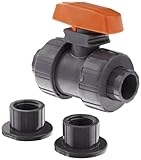 Hayward TB1075ST Series TB True Union Ball Valve, Socket/Threaded End, PVC with FPM Seals, 3/4