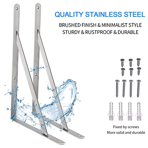 Image of YUMORE Shelf Bracket 20 inch, Max Load: 550lb, Heavy Duty Stainless Steel Solid Shelf Support Corner Brace Joint Right Angle L Bracket, Pack of 2 | Stainless Steel, 550 LB Load Capacity, Reinforced Triangle Design, Easy Installation, Indoor & Outdoor Use