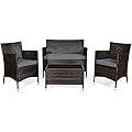 Goplus 4-Piece Rattan Patio Set, Outdoor/Indoor Wicker Conversation Set for Pool, Backyard, Lawn, Wicker Chairs and Sofa with Soft Cushion, Rattan Furniture with Tempered Glass Coffee Table
