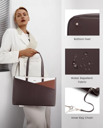 Image of LOVEVOOK Laptop Tote Bag for Women, Office Work Bag Briefcase fit for 15.6 inch Laptop, Large Capacity Teacher Computer Bag Handbag Coffee /Brown /Beige