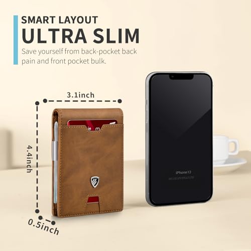 Image of RUNBOX Mens Slim Wallet with Money Clip RFID Blocking Bifold Credit Card Holder for Men with Gift Box