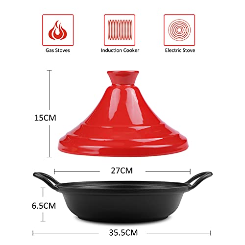 Ceramic Casserole Tagine Pot - Home Moroccan Slow Cooker Pot With Enameled Cast Iron & Lid For Cooking And Stew,Red #TOP5