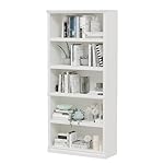 70-Inch Tall White Bookcase, 5 Tiers Shelves Open Storage Bookshelf, 33 in Wide Anti Tipping Indoor Furniture, Book Cases for Home Library Office Bedroom School