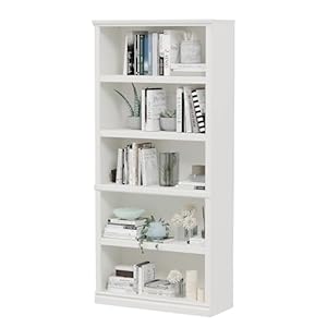 70-Inch Tall White Bookcase, 5 Tiers Shelves Open Storage Bookshelf, 33 in Wide Anti Tipping Indoor Furniture, Book Cases for Home Library Office Bedroom School