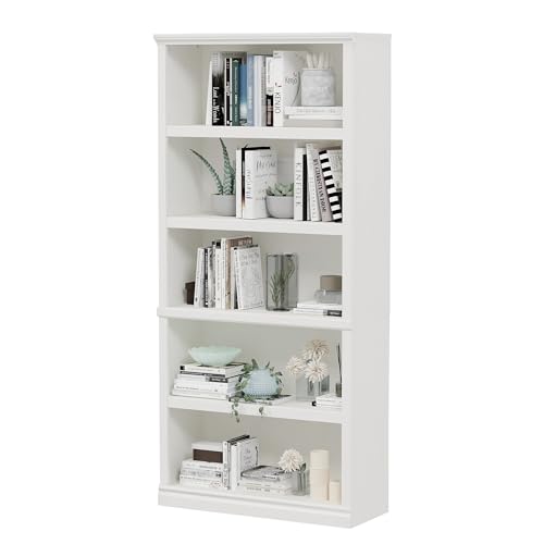 70-Inch Tall White Bookcase, 5 Tiers Shelves Open Storage Bookshelf, 33 in Wide Anti Tipping Indoor Furniture, Book Cases for Home Library Office Bedroom School