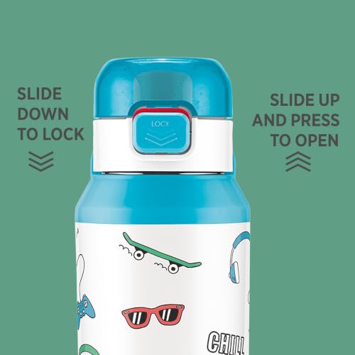 Image of Milton Steel Helio 900 Thermoware Water Bottle 600 ml with One Touch Safety Lock & Twin Lid Sip or Gulp, Long Hours Hot & Cold, Leak Proof, ISI Certified, PU Insulated, for Kids, School, Sky Blue