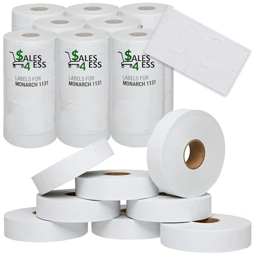 Sales4Less White Pricing Labels -8 Sleeve, 64 Rolls, 160,000 for Monarch 1131 Price Gun Price Marking Labels - with Ink Roll Included
