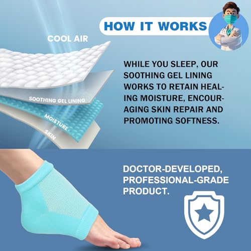 Image of TEAWOO 6 Pairs Blue Moisturizing Heel Socks for Cracked Heel Treatment