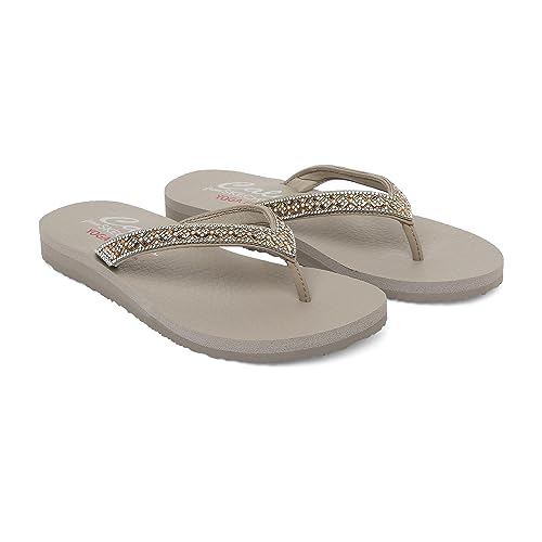 Skechers Cali Women's womens Meditation - Lotus Bae Flip Flop, Taupe, 9 US