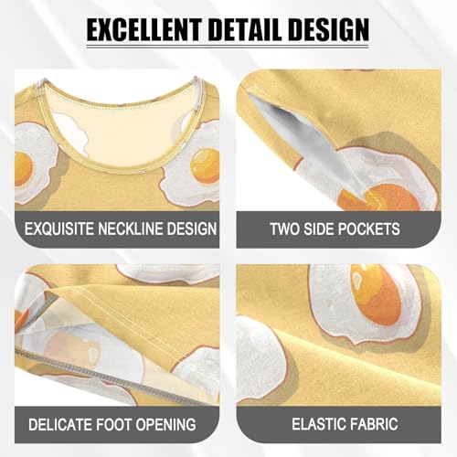 ALAZA Cute Yellow Egg Pajamas Set Short Sleeve Cotton Sleepwear Summer Pjs 2 Piece 5-14Y4