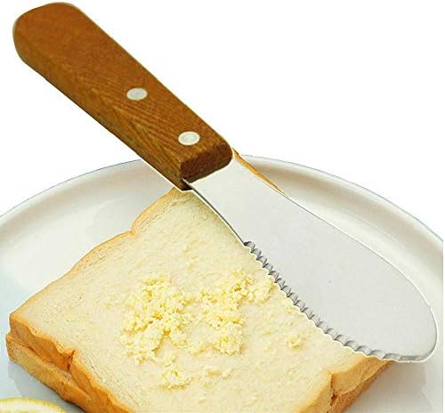 TINGFENG 4PCS Butter Knife Cream Spatula Serrated Stainless Steel Wooden Handle Pastry Cake DIY Shop Bread Slicer Bagel Slicer