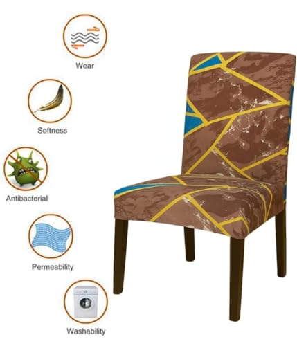 Image of Homerz Premium 6 Seater Dining Table Cloth with 6 Dining Chair Covers,Elastic Fitted Chair Slipcovers, Printed Polycotton Fabric, Table Cloth Size 60x90 inch (Granite)