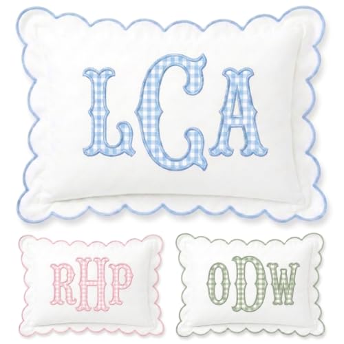 Monogram Pillow Cover, Custom Embroidered Pillow Covers, Personalized Initials Name Pillowcase, Gingham Monogrammed Baby Pillows, Couch Bed Room Pillow Gifts for Kids Boy Girls, Nursery Decoration