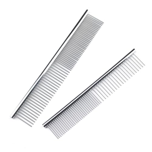 FUPUAII Stainless Steel Dog Grooming Comb, Suitable for Cats and Dogs, Round Comb Teeth, Double Teeth Pet Comb, Pet Hair Combing and Cleaning, Removing Tangles