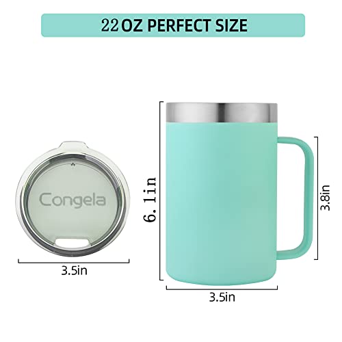 Congela 22Oz Seafoam Stainless Steel Insulated Thermos Coffee Mug With Handle, Tea Tumbler Cup With Lid And Gift Box For Summer Travel Camping(Seafoam,22Oz) #TOP1