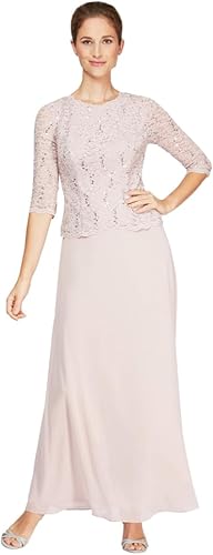 Alex Evenings - Vestido de una pieza simulada con corpiño de encaje elástico de manga 34 para mujer