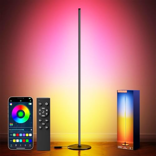 luckystyle Smart RGB+IC Corner Floor Lamp,Bright LED Tall Modern Floor