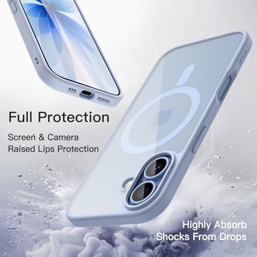 Image of JETech Magnetic Case for iPhone 17 6.3-Inch Compatible with MagSafe, Shockproof Phone Bumper Cover, Solid Color Matte TPU Frame, Anti-Scratch Clear Back (Mist Blue)