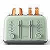 Buydeem dt640 4 slice toaster extra wide slots retro stainless steel with high lift lever bagel and muffin function removal crumb tray 7 shade settingscozy greenish  urban country home decor