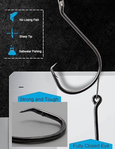 Image of MAKABEE Circle Hooks Rigs Saltwater Steel Leader Wire, 25pcs 1 /0 Heavy Duty Circle Hook with Leader Wire Bass Catfish Fishing Lure Rig