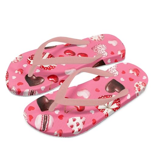 Watdotory Boys' Beach Sandal Pink Heart Chocolate Print Trendy Slip-on Flip-Flop Sandals for Swim Pool Size 11