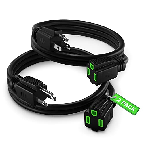 Image of Maximm 14 /3 Extension Cord 2 Feet, 14AWG 2 Pack, Black, 1-Outlet Heavy Duty Indoor ETL Listed, 3 Prong Plug Power Cord for Garden, Lawn, Appliances