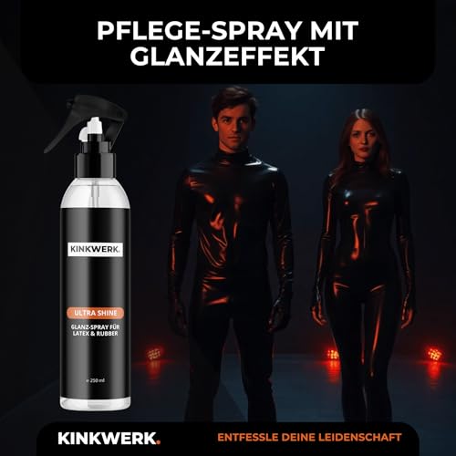 KINKWERK Ultra Shine 250ml | Shining Spray Hochglanz-Latexpflege & Anziehhilfe | Öl für Latex | Geruchslose Gummipflege mit reinem Silikonöl | Latex, Rubber Pflege für intensiven Glanzeffekt