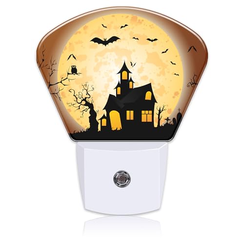 Image of Halloween Horror Castle Night Light for Kids Girls Boys, Halloween Full Moon LED Night Light Plug into Wall with Dusk to Dawn Sensor for Bedroom, Hallway, Kitchen, Bathroom, Stairs Decor