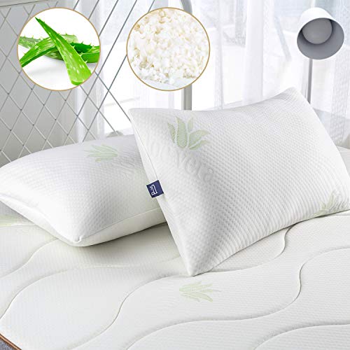 BedStory Almohadas Aloe Vera con Funda 42x70cm Pack 2 Almohada Viscoelastica Funda con Cremallera Lavable Conveniencia Almohada Antiácaros Esponja Rota Relleno de Almohadas de Hotel