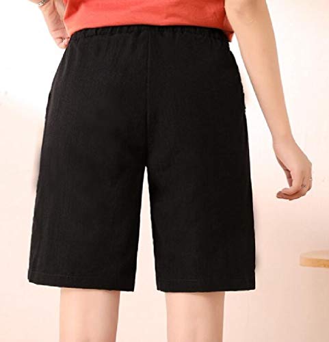 Short feminino casual solto com cordão de cor sólida da da KLJR, Preto, Medium