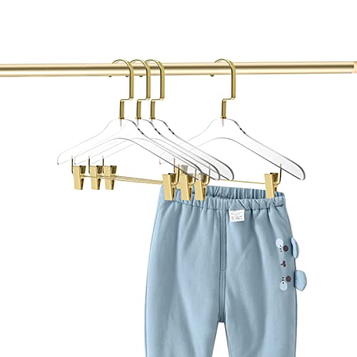 Quality 12.5" Kids Size Acrylic Lucite Skirt Pant Hangers – 4-Pack, Stylish Clothes Hanger With Gold Or Silver Hooks - Coat Hanger For Dress, Closet Organizer Children's Hangers (Gloss Gold, 4) #TOP2