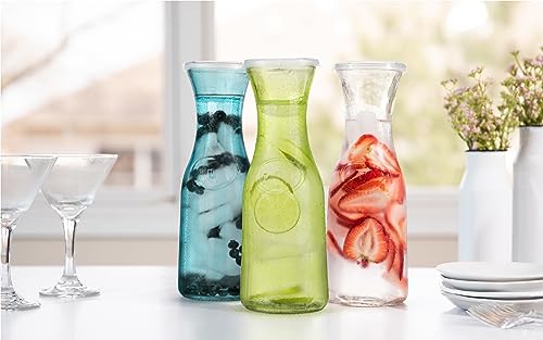 image for Kook Glass Carafe Pitchers, Beverage Dispensers, 35oz, Set of 3, Clear