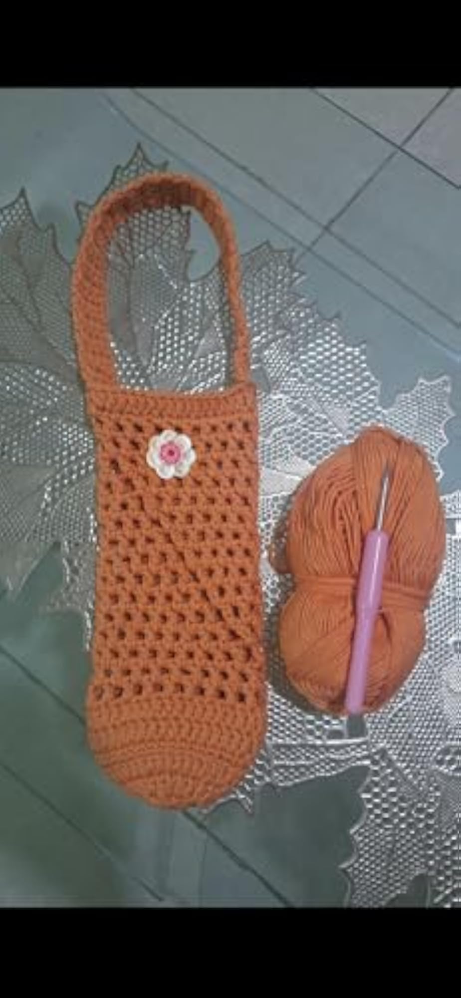 Handmade Crochet Water Bottle Holder, Pastel Orange