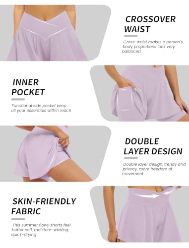 Image of FireSwan Crossover Athletic Shorts for Women 2 in 1 Flowy Running Shorts with Pockets Spandex Butterfly Workout Tennis Skorts