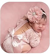Yuehuam Newborn Baby Girls Photography Outfits Lace Rompers with Flower Headband Photoshoot Props