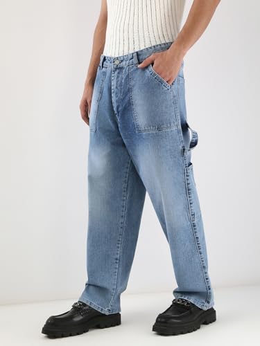 Image of Urbano Fashion Men's Loose Baggy Fit Cargo Carpenter Jeans with 6 Pockets Non-Stretchable