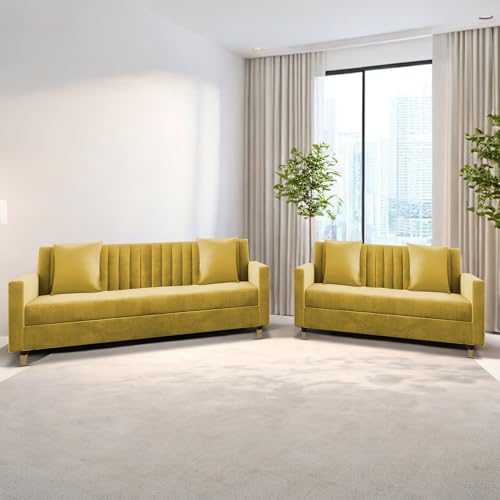 Image of Casaliving Garcia 3+2 Seater Sofa Set for Living Room (Yellow)