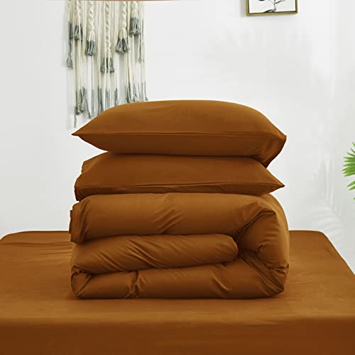 Cottonight Comforter Set Queen Pumpkin Color Bedding Comforter Set Full Rust Terracotta Blanket Quilts Soft Breathable Solid Burnt Orange Comforter Set Cramel Brown Bedding Set For Queen Bed #TOP5