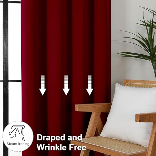 Simplebrand Red Blackout Curtains for Bedroom 96 Inches Long 2 Panels, Solid Thermal Insulated, Energy Saving Living Room Window Treatment Curtains Blackout Drapes, W50 x L96 Inch, Red
