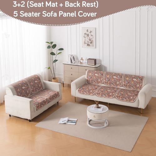 Image of HOKIPO HeavenHue Sofa Cover 5 Seater Panel Set 3+2, Vintage Bloom