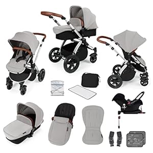 Ickle Bubba Stomp V3, All-in-One-Reisesystem, inklusive Trageschale, wendbarer Kinderwagen und Galaxy-Autositz Gruppe 0+ mit ISOFIX-Boden (Silber auf Silberrahmen)