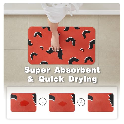 Halloween Bath Mat, Thin Halloween Bathroom Rug Non Slip Quick Dry Bat Bath Mat Fits Under Door Thin Floor Mat Halloween Decor, 24''x36'', Gothic Bats Orange