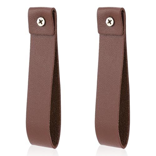 2 Pcs PU Leather Curtain Rod Holder,Leather Straps for Hanging,Wall Hooks Leathesr Wall Hanging Straps Utility Hooks for Curtain Rod Holders Towel Hook for Walls Bathroom Kitchen Bedroom(Brown)
