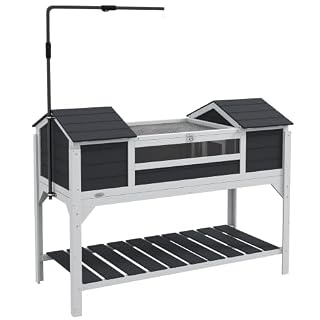 PawHut enclos intérieur bois pour tortue terrestre, 2 niches, 122 cm