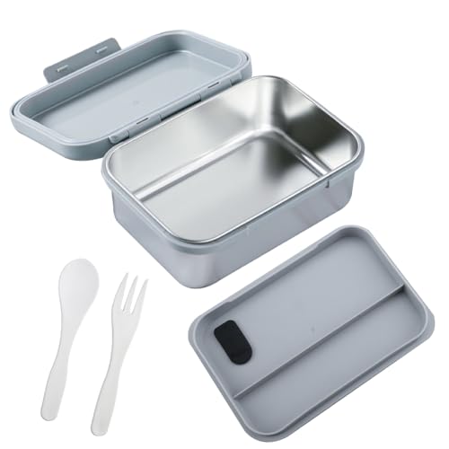 burkfeeg Fiambrera de acero inoxidable para niños, a prueba de fugas, fiambrera con 1 compartimentos y cubiertos, caja de almuerzo de metal, adecuada para niños y adultos, apta para lavavajillas y