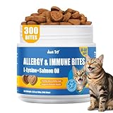 Just Try 300 Bites Allergy & Immune Bites for Cats - with L-Lysine & Quercetin for Itchy Skin Relief & Cat Allergy- Skin & Coat Health Eye Health- Grain Free Dietary Supplements for Pets